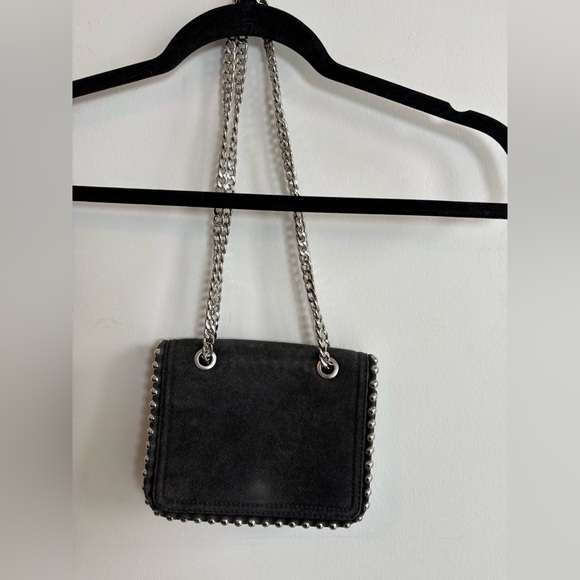 Zara Genuine Suede Studded Chain Crossbody/Shoulder Bag Black - Picture 5 of 10